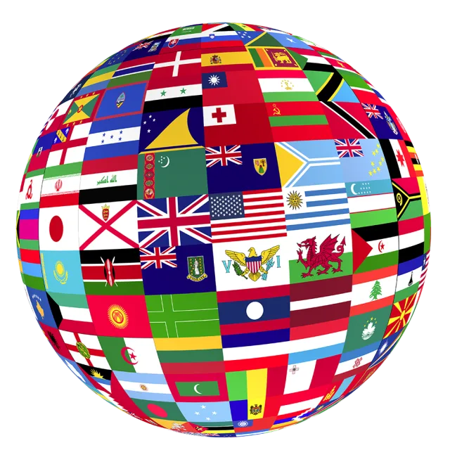 Globe made of the flags of the world — from the Meza Law Office site